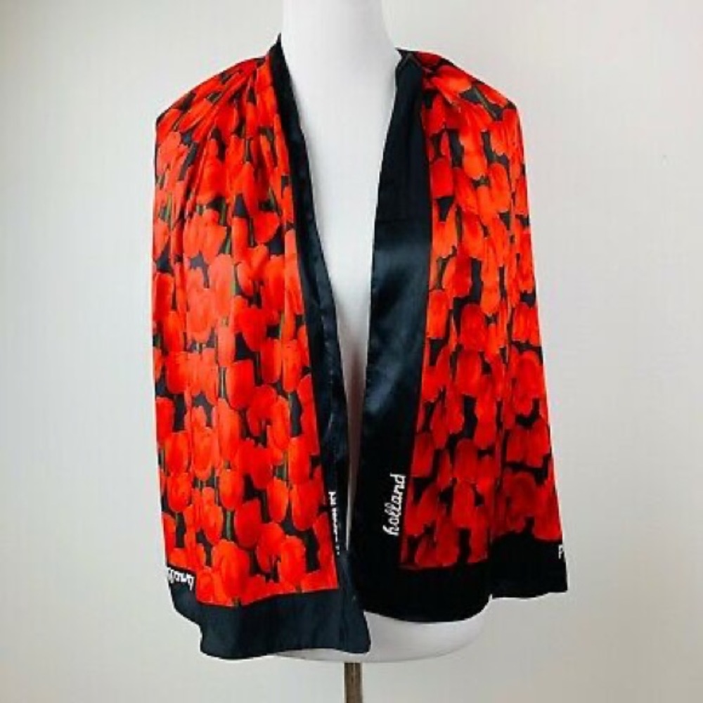Robin Ruth Fashion Neck Scarf Holland Tulips Rectangular Black and Red - Picture 3 of 5
